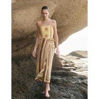 JAEGER Pure Silk Scarf Print Midi Wrap Skirt Yellow Mix