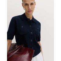 M&S Collared Button Through Cropped Cardigan Midnight Navy