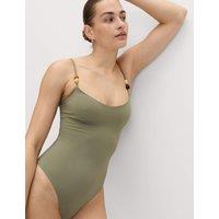 M&S Padded Beaded Scoop Neck Swimsuit Dark Khaki