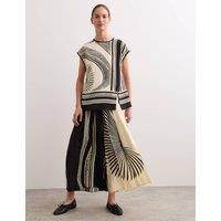 JAEGER Printed Collarless Top Ivory Mix