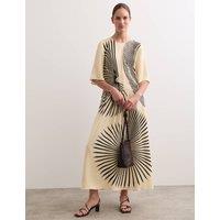 JAEGER Fan Print Midi Dress Ivory Mix