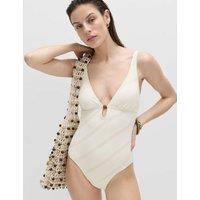M&S Textured Padded Bead Detail Plunge Swimsuit Ivory