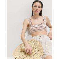 M&S Printed Scoop Neck Whipstitch Bikini Top Red Mix