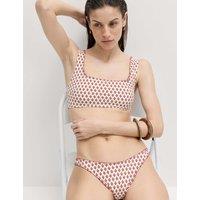 M&S Printed Whipstitch High Leg Bikini Bottoms Red Mix