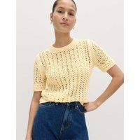 M&S Cotton Rich Textured Knitted Top Pale Yellow