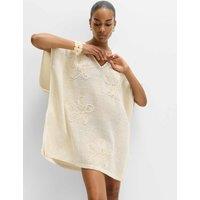 M&S Pure Cotton Floral Detail Mini Kaftan Ecru