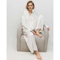 M&S X Kelly Hoppen Premium Satin Geometric Revere Pyjama Set Ivory Mix