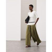 Autograph Striped Pleat Front Wide Leg Trousers Khaki Mix