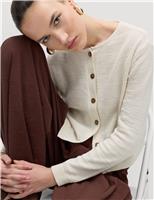 M&S Cotton Rich Button Through Cropped Cardigan Light Wedgewood