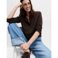 M&S Cotton Rich Button Through Cropped Cardigan Raisin