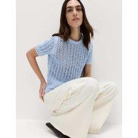 M&S Cotton Rich Textured Knitted Top Faded Blue