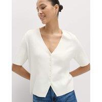 M&S V-Neck Button Through Slim Fit Cardigan Soft White