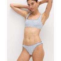 M&S Printed Whipstitch High Leg Bikini Bottoms Blue Mix