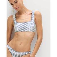 M&S Printed Scoop Neck Whipstitch Bikini Top Blue Mix