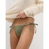 M&S Beaded Tie Side Bikini Bottoms Dark Khaki