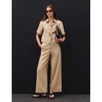 Autograph Flax Linen Frayed Edge Trousers Stone