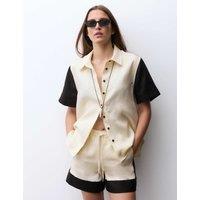 Autograph Pure Flax Linen Contrast Resort Shorts Ivory Mix