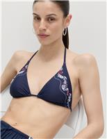 Embellished Placement Print Triangle Bikini Top