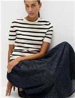 Cotton Rich Striped Boucl Knitted Top