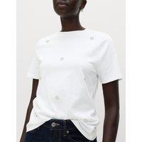 M&S Pure Cotton Embellished T-Shirt Soft White