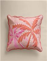 M&S Pure Cotton Palm Embroidered Outdoor Cushion Pink Mix
