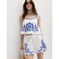 M&S Pure Cotton Embroidered Beach Vest Top Blue Mix
