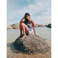 M&S Pure Cotton Embroidered Beach Vest Top Blue Mix