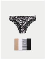 M&S 5pk Cotton Rich Printed Brazilian Knickers Coral