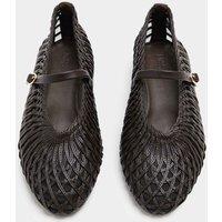 M&S Woven Flat Mary Jane Ballet Pumps Dark Brown