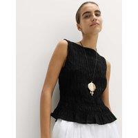 M&S Slash Neck Shirred Top with Linen Black