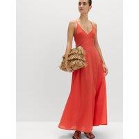 M&S Pure Cotton Strappy V-Neck Maxi Beach Dress Bright Orange