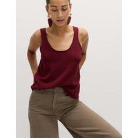 M&S Cotton Blend Textured Scoop Neck Knitted Vest Dark Claret