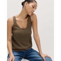 M&S Cotton Blend Textured Scoop Neck Knitted Vest Olive
