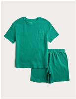 Kids Pure Cotton Navy Waffle Short Pyjamas (1-16 Yrs)