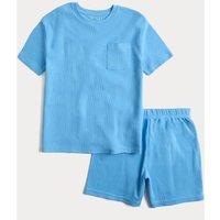 M&S Pure Cotton Navy Waffle Short Pyjamas (1-16 Yrs) Blue