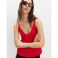 M&S Cotton Rich Textured V-Neck Knitted Vest Chilli