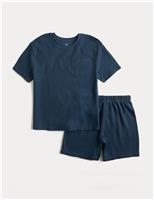 Kids Pure Cotton Navy Waffle Short Pyjamas (1-16 Yrs)