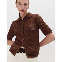 M&S Cotton Blend Open Stitch Cardigan Conker