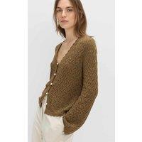 M&S Cotton Rich Pearl Detail Scallop Edge Cardigan Olive