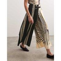 JAEGER Fan Print Belted Wide Leg Culottes Ivory Mix