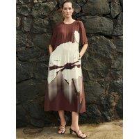 JAEGER Pure Silk Printed Midi Dress Burgundy Mix