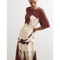 JAEGER Pure Silk Printed Midi Dress Burgundy Mix