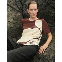 JAEGER Pure Silk Floral Top Burgundy Mix