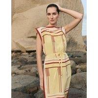 JAEGER Pure Silk Printed Midi Column Dress Yellow Mix