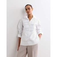 JAEGER Pure Cotton Collared Relaxed Bib Detail Shirt Ivory