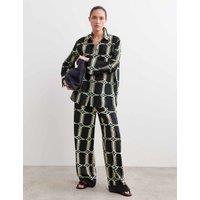 JAEGER Silk Blend Geometric Relaxed Shirt Navy/Blue