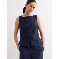 JAEGER Pure Cotton Dobby Stripe Square Neck Waistcoat Navy