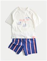 M&S Pure Cotton Sailing Graphic Pyjamas (1-8 Yrs) Mid Blue