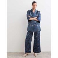 JAEGER Printed Straight Leg Trousers Blue Mix