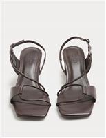 JAEGER Leather Strappy Block Heel Sandals Rum